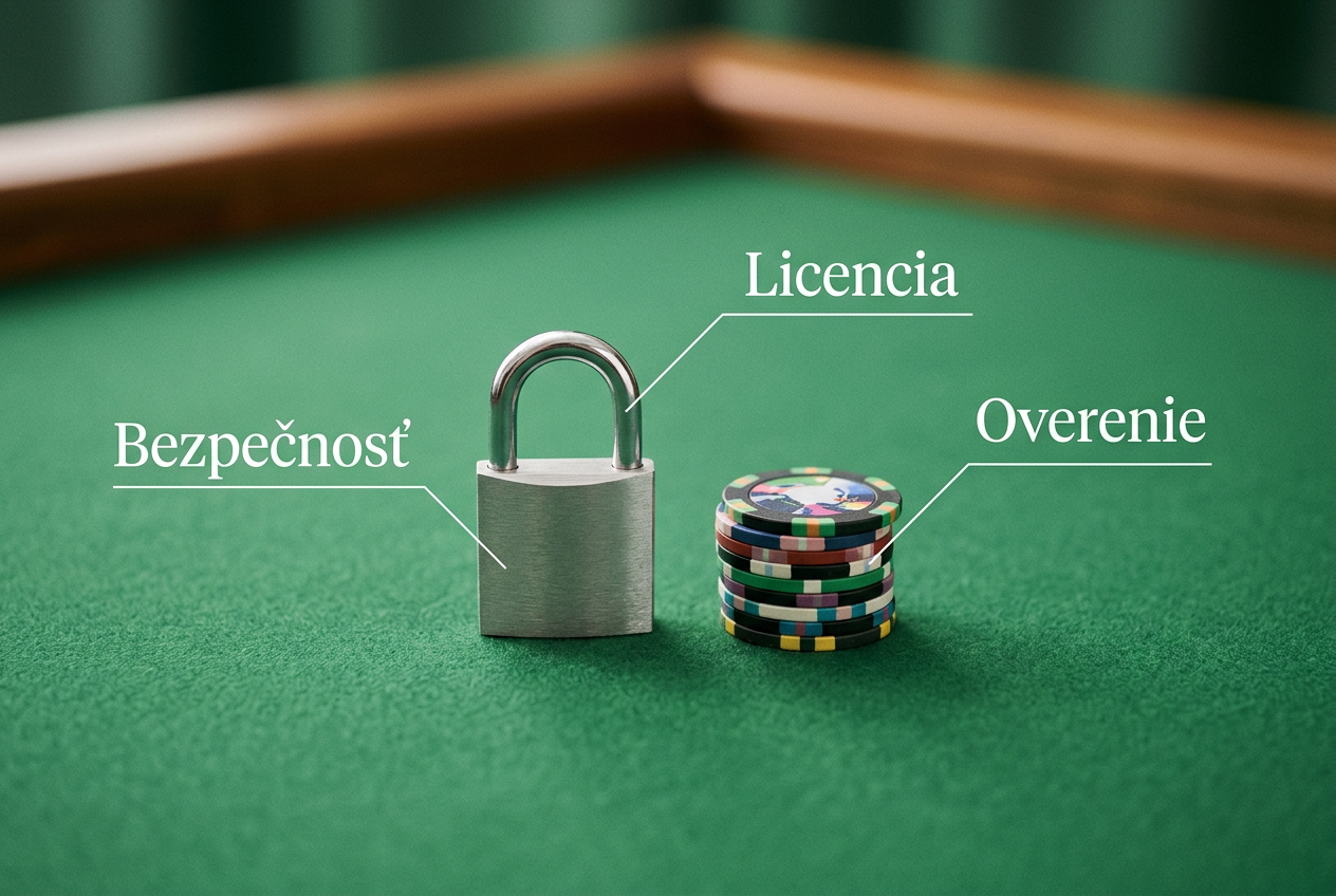 Infografika znázorňujúca dôležitosť bezpečnosti, licencie a overenia v online kasíne.